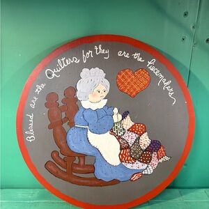Folk Art Quilter Wall Plaque - Red & Gray